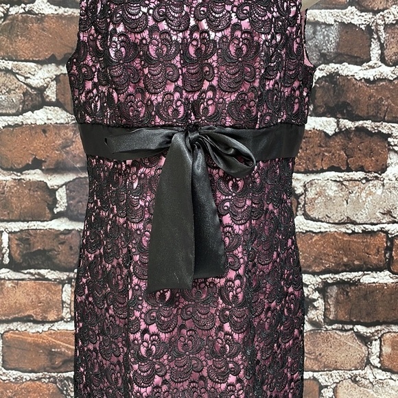 JS Collections Dress Cocktail Party Pink Black Lace Bow Size 12 - Picture 4 of 12
